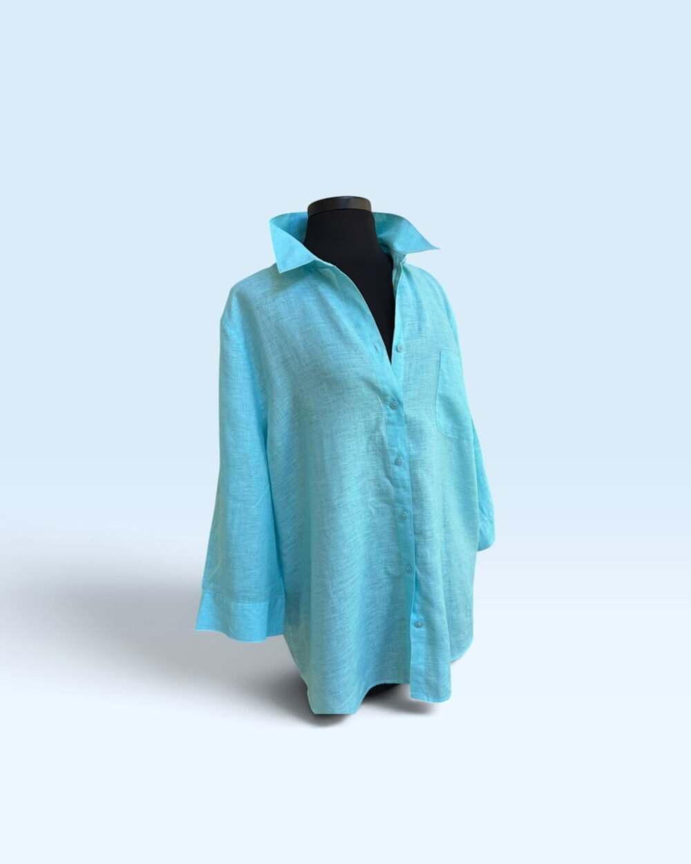 Chico’s No-Iron 100% Linen Button-Front Shirt – Size 4 / XXL – Turquoise Blue